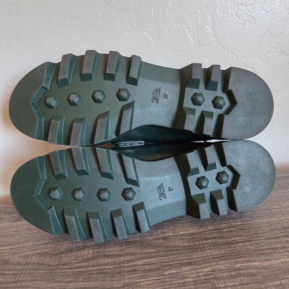 Zara Chunky Platform Loafer Shoes Dark Green Women's 6.5 EU 37 Academia Preppy - Picture 8 of 11
